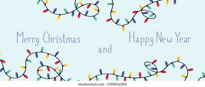 Greeting card with colorful Christmas lights  