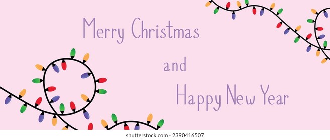 Greeting card with colorful Christmas lights  