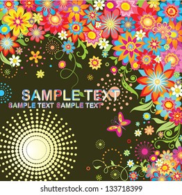 Greeting card with colorful flowers
