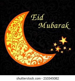 Greeting card. Colorful moon for Muslim community festival Eid Mubarak isolated on white background. Vector illustration 
