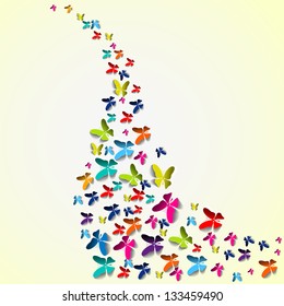 Greeting card with colorful paper butterflies - vector background