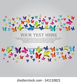 Greeting card with colorful paper butterflies - vector background