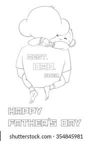 Greeting card for coloring. Father's day. One of a set: Cards for holidays all year round with cute monkey (symbol of 2016 year). A4 proportions. Colored version is available in portfolio.