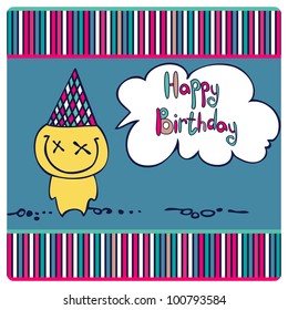 Greeting card with comic smiling guy. Background for celebrations, holidays.