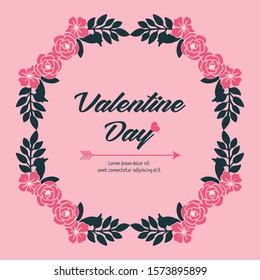 Greeting card concept of valentine day, with beautiful pink wreath frame art. Vector