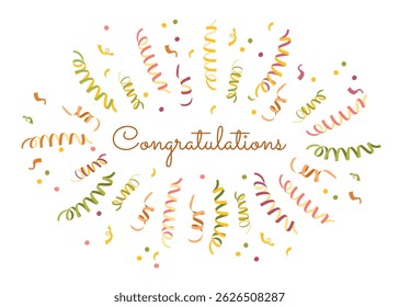 Greeting card with confetti explosion, streamers and text in the center. Vector illustration for greeting card, poster, poster, banner.