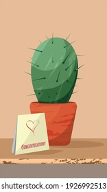 greeting card, congratulation card, cactus and note