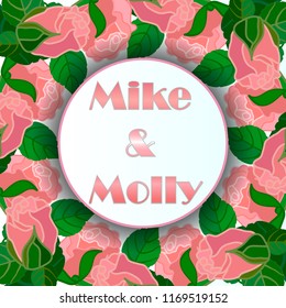 greeting card. Congratulation or invitation. Save the date. Decorated with multicolored doodles of flowers, roses and leaves