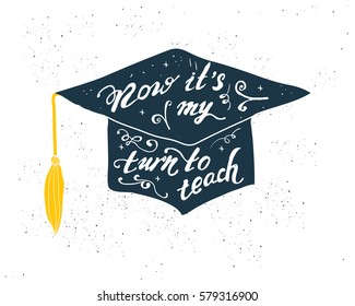 Greeting Card With Congratulations Graduate Completion of Studies. Illustration on white background