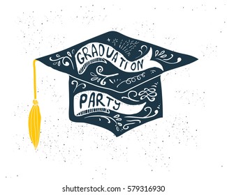 Greeting Card With Congratulations Graduate Completion of Studies. Illustration on white background