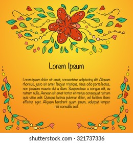 Greeting card with convoluted floral ornament. Vector illustration