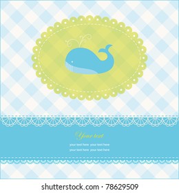 Greeting card with copy space and blue whale, eps-10