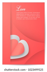 Greeting card with copy space for Valentine's day. Vector Design in concept of paper craft. Heart on pink background.