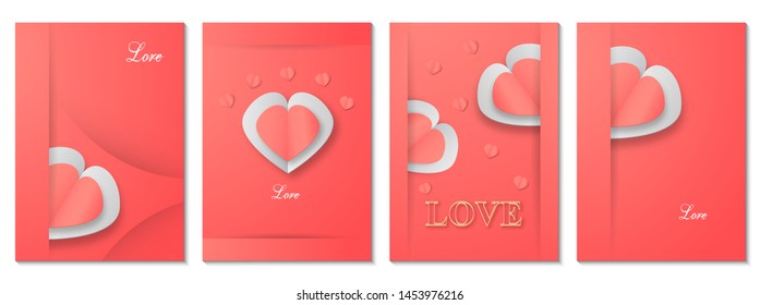 Greeting card with copy space for Valentine's day. Vector Design in concept of paper cut and craft. Heart on pink background.