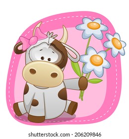 Greeting card Cow with flowers 