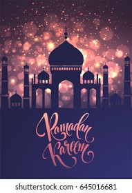 Greeting card with Creative Text Ramadan Kareem made by golden glitter. Vector illustration EPS10