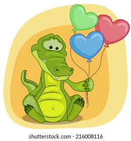 Greeting card Crocodile with balloons 