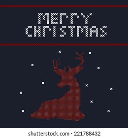 Greeting card with cross stitch deer Merry Christmas and Happy New Year, 2015 of goat (chinese)