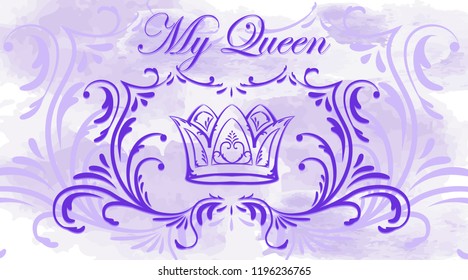 Greeting card with a crown. Birthday card in vintage style on a white background. Happy Birthday my queen. Vector.
