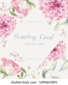 Greeting card crysanthemum Vector watercolor. Delicate decor textures floral background