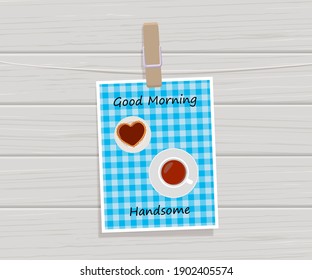 Greeting card with cup of tea and heart shaped cookies. Valentines day. Cartoon flat style. Vector illustration