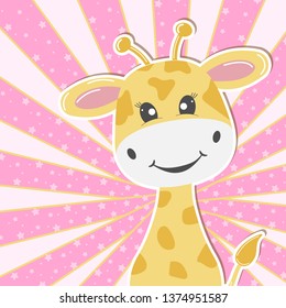 Greeting card cute adorable baby giraffe. Kids graphics for t-shirts. Greeting card.