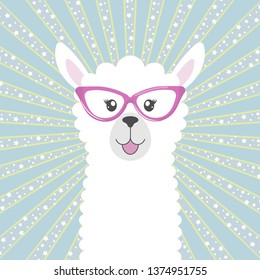 Greeting card cute adorable baby llama. Kids graphics for t-shirts. Greeting card.