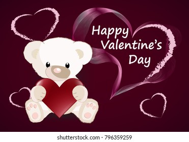 Greeting card with a cute bear Valentine's day. vector