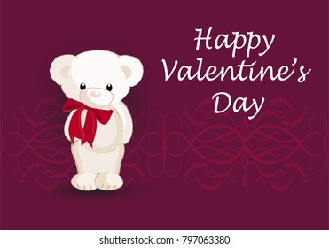 Greeting card with a cute bear Valentine's day. Happy Valentine's Day.