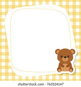 Greeting card with cute bear. Vector background.