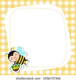 Greeting card with cute bee characters. Bee happy for card design. Inspiring creative motivation quote card.