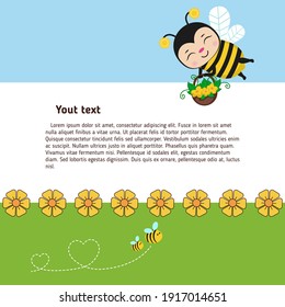 Greeting card with cute bee characters. Bee happy for card design. Inspiring creative motivation quote card.