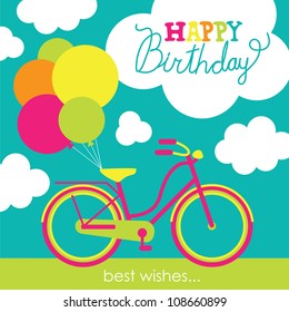 greeting card with cute bike. vector illustration