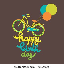 greeting card with cute bike. vector illustration