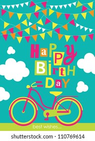 greeting card with cute bike. vector illustration