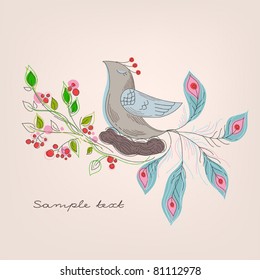 Greeting card with cute bird