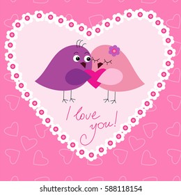 Greeting card with a cute birds in love