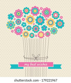 greeting card with cute bouquet. vector illustration