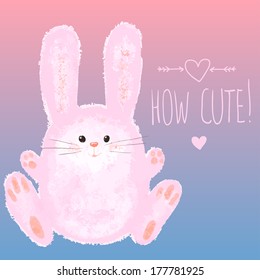 Greeting card  with Cute Bunny and Hand writing, Happy Easter card