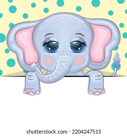 Greeting card cute cartoon animal holding a poster with place for text.
