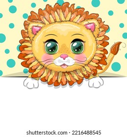 Greeting card cute cartoon animal holding a poster with place for text.