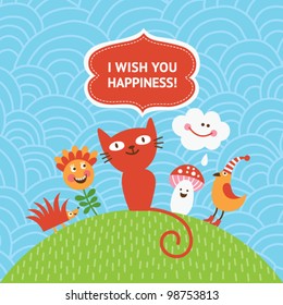 greeting card with cute cartoon animals