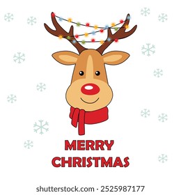 Greeting card with cute cartoon Christmas deer