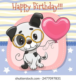 Greeting card Cute Cartoon Dog with pink balloon
