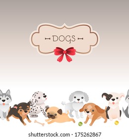 Greeting card with cute cartoon dogs. 