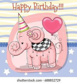 Greeting card Cute Cartoon Elephant with balloon