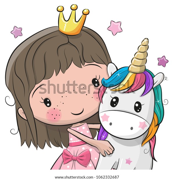Greeting Card with Cute Cartoon fairy tale\
Princess and Unicorn