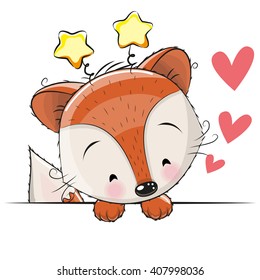 Greeting card cute cartoon Fox on a white background