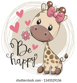 Greeting card Cute Cartoon Giraffe with flower