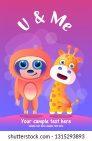Greeting card Cute Cartoon giraffe - vector